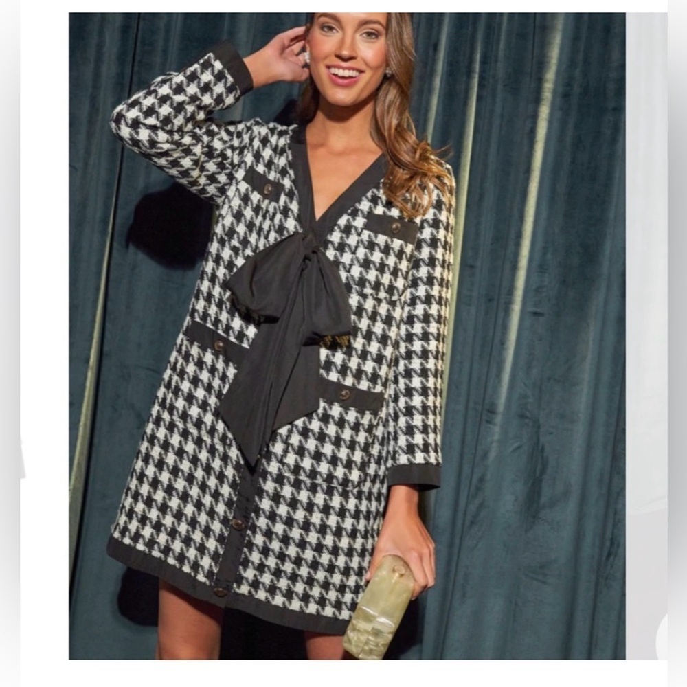 Pomander Place Black White Tweed Bow Mini Dress 2X | NWT Chic Classic - Picture 11 of 14